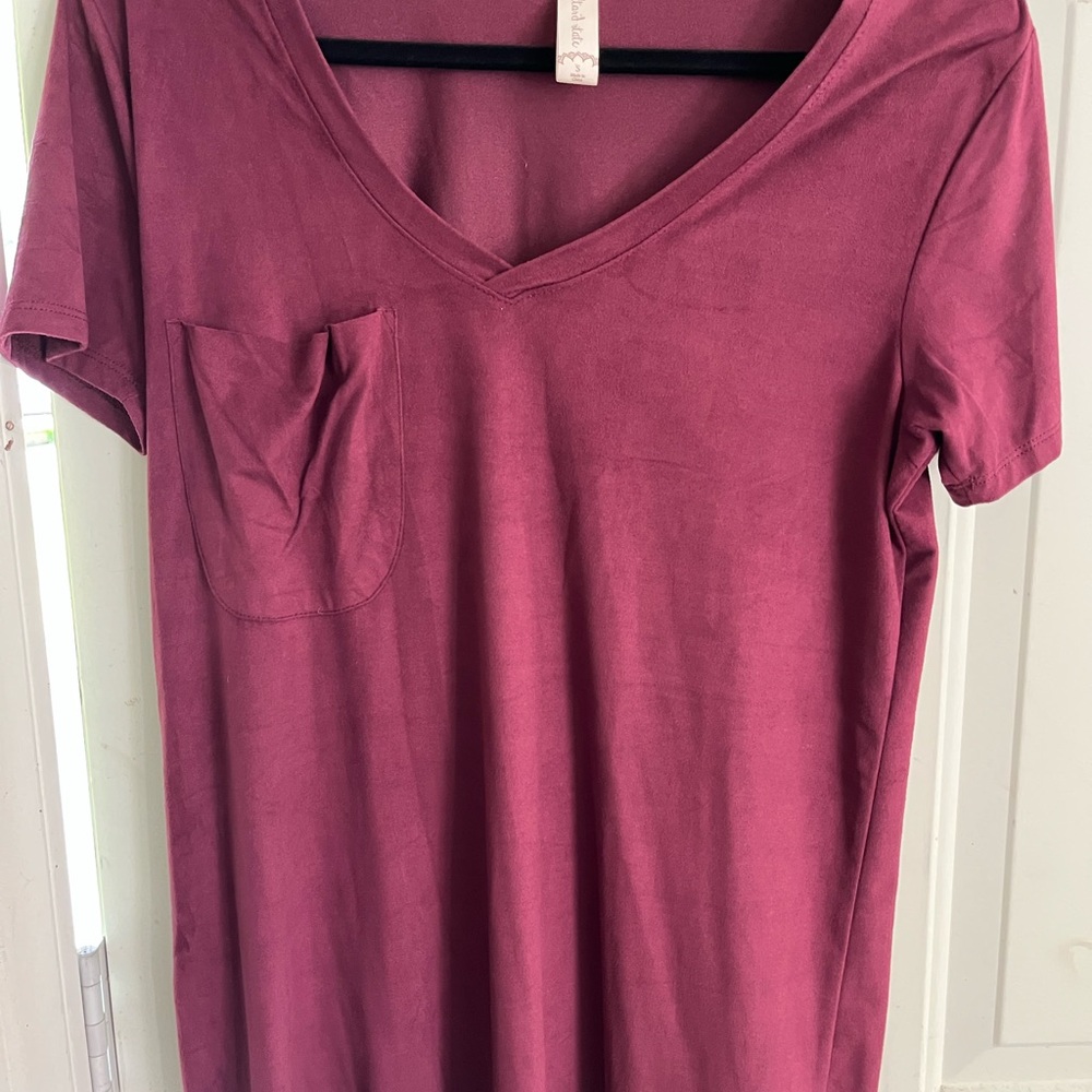 Women's V-Neck Pocket Tee Dress- Mauve